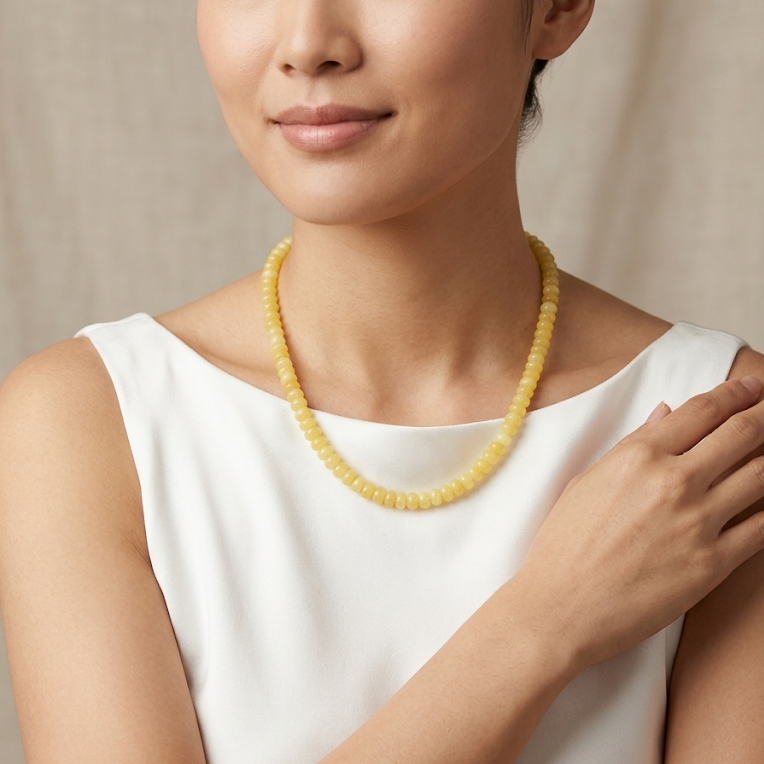 Dawn Wheat · Yellow Flat Bead Necklace
