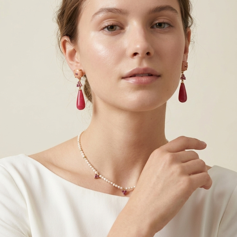 Deep Red Gemstone Drop Earrings