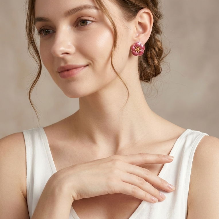 Plum Blossom Enamel Earrings