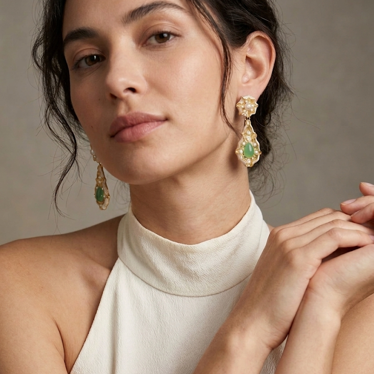 White Enamel Lotus Leaf Earrings