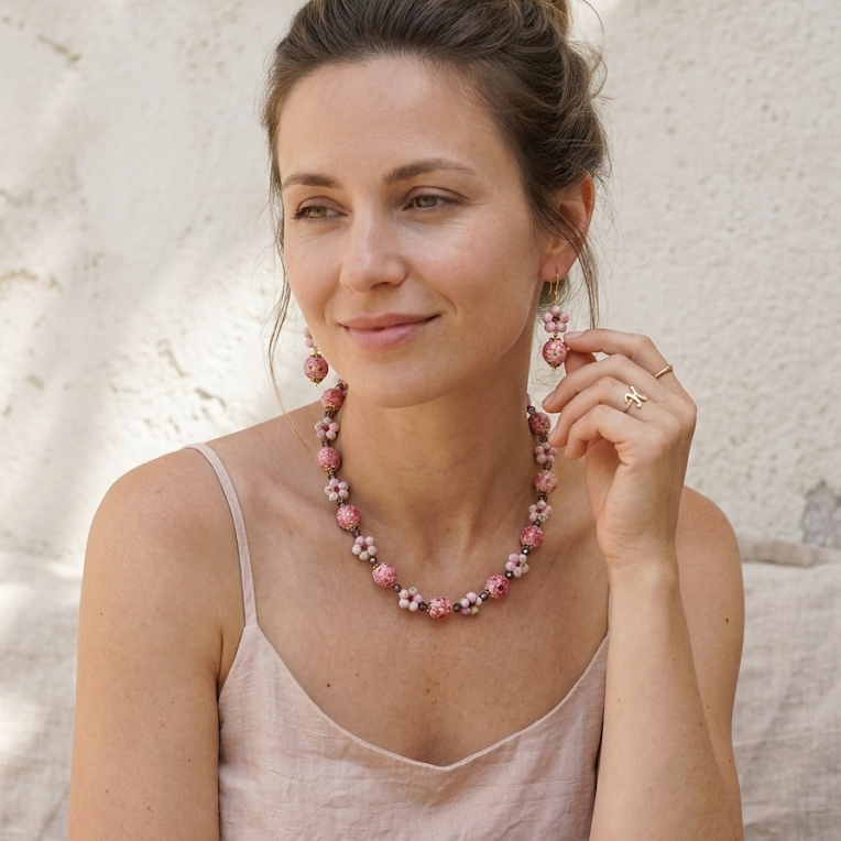 Peach Charm · Pink Glass & Crystal Set