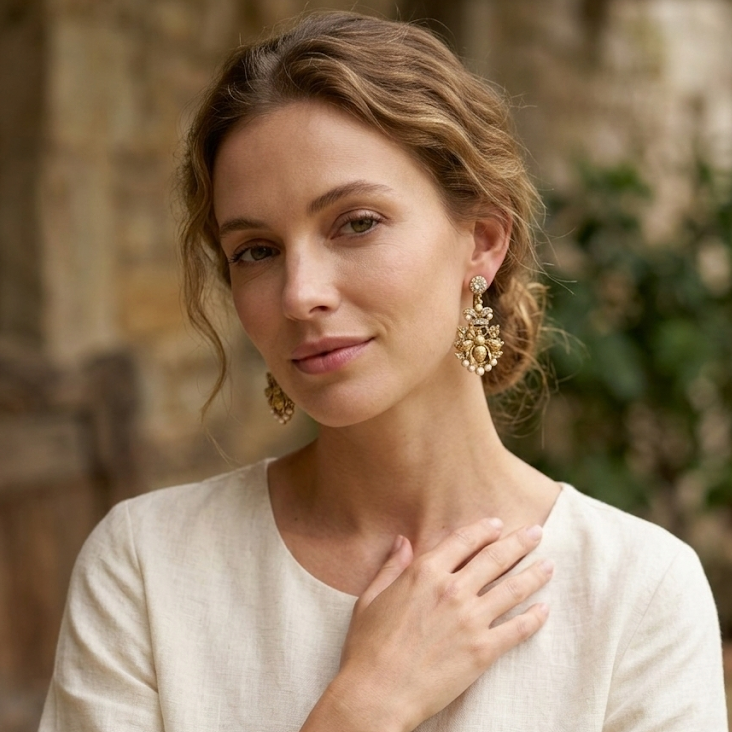 Golden Bee · Crystal & Pearl Earrings