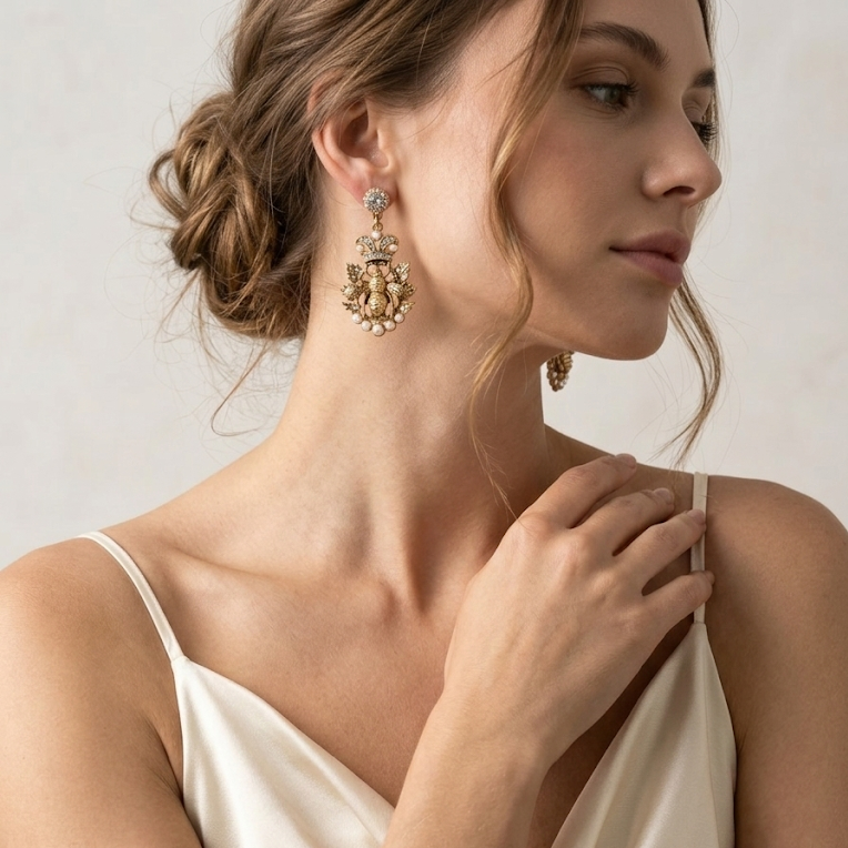 Golden Bee · Crystal & Pearl Earrings