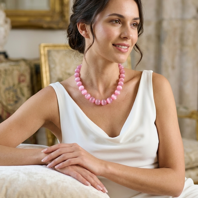 Pink Glow · Large Pink Cat's Eye Agate Necklace