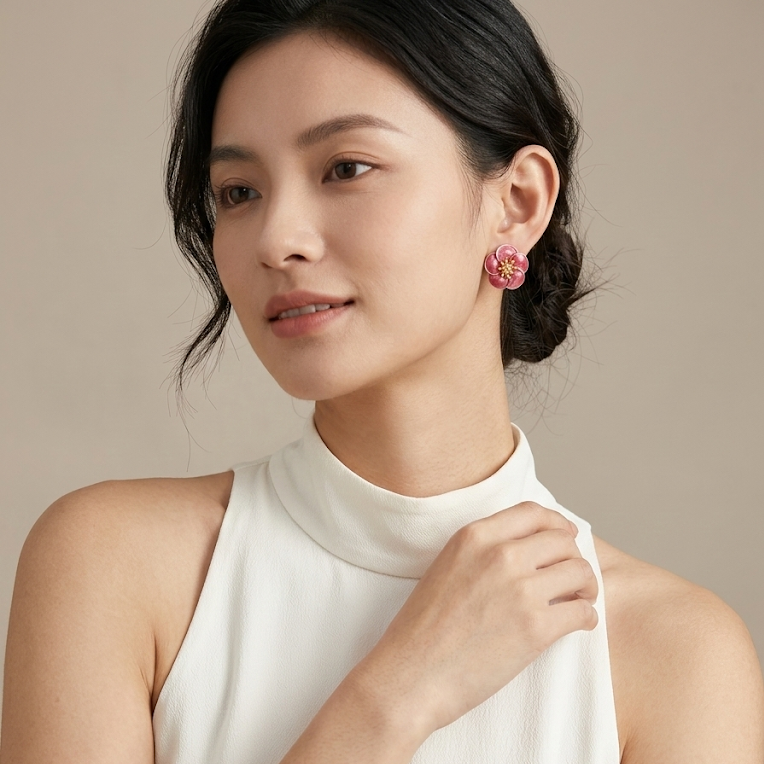 Plum Blossom Enamel Earrings