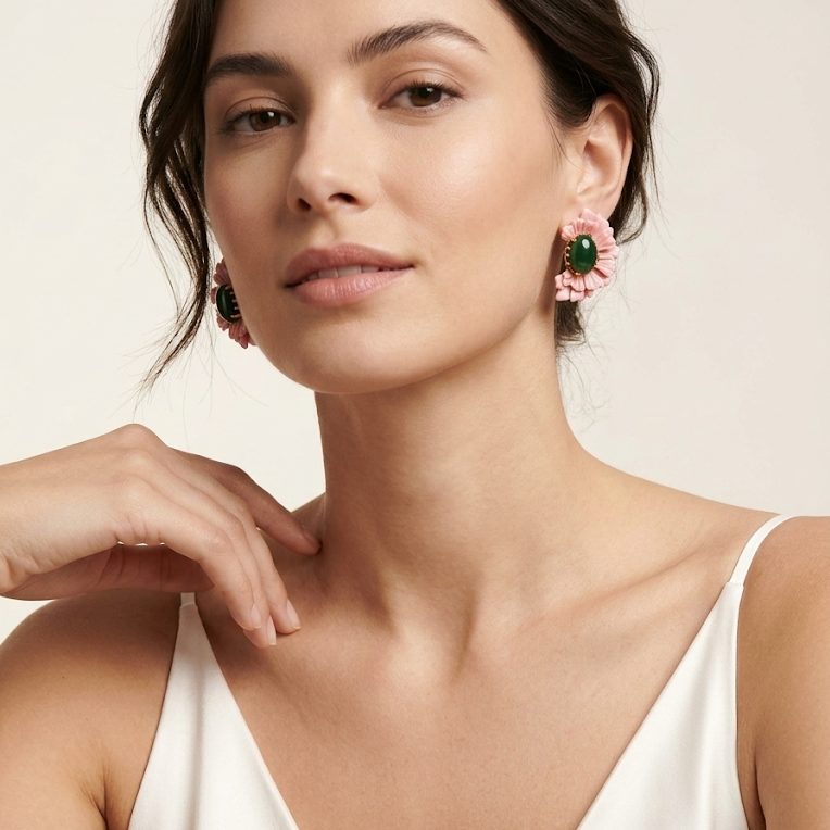 Pink Enamel Flower Earrings