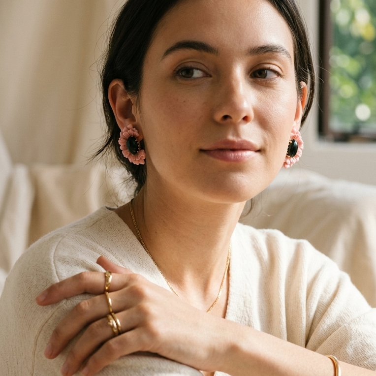 Pink Enamel Flower Earrings